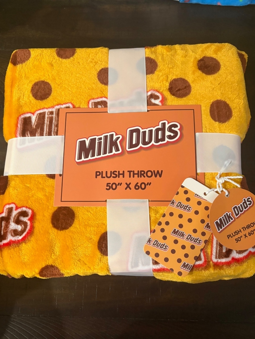 Milk Duds Plush Throw Blanket 50 x 60 Candy Logo Fleece Yellow Brown New